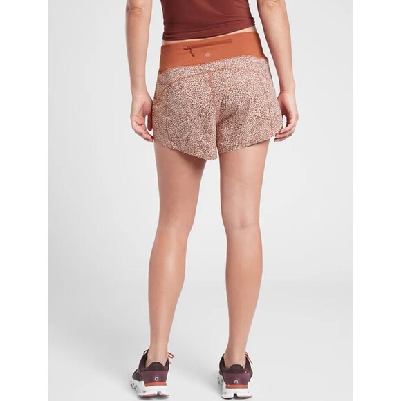 ATHLETA Run With It Printed 3.5” Shorts WOMENS XXS Micro Cheetah Rust Orange UT - Picture 1 of 15